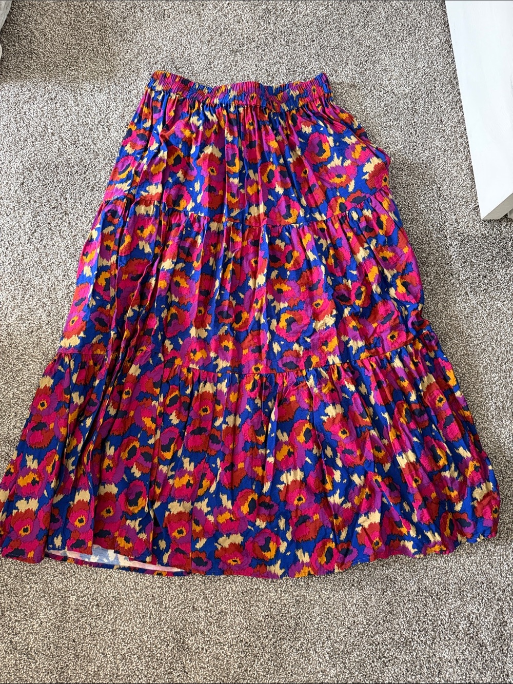 Bright Floral Tiered Maxi Skirt in Fuchsia and Blue